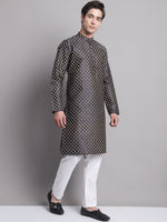 Thumbnail for Jompers Men's Black Printed Silk Blend Kurta Payjama - Distacart