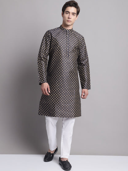 Jompers Men's Black Printed Silk Blend Kurta Payjama - Distacart
