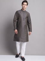 Thumbnail for Jompers Men's Black Printed Silk Blend Kurta Payjama - Distacart