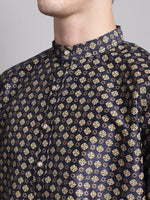 Thumbnail for Jompers Men's Black Printed Silk Blend Kurta Payjama - Distacart