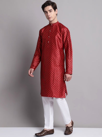 Jompers Men's Maroon Printed Silk Blend Kurta Payjama - Distacart