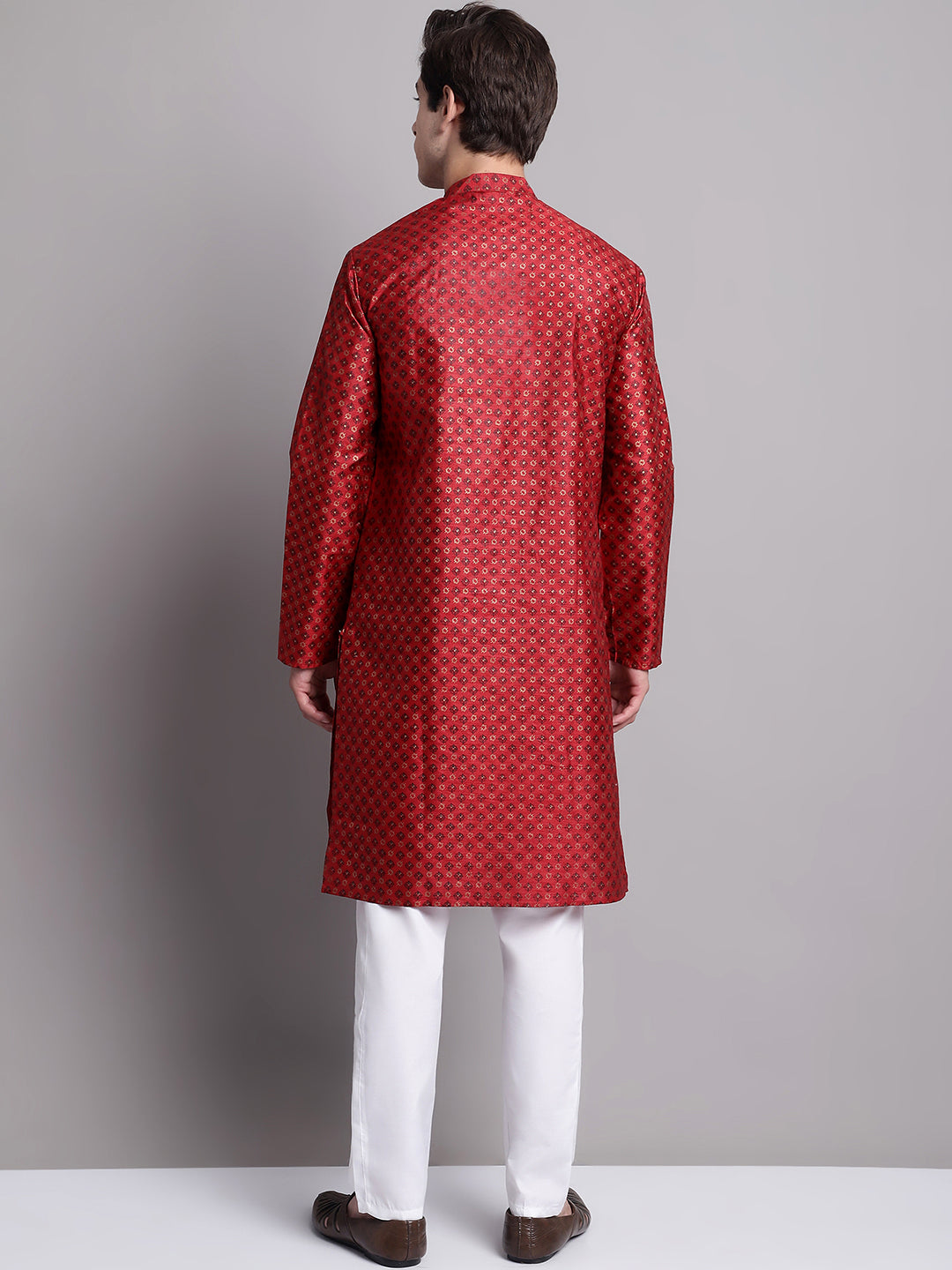 Jompers Men's Maroon Printed Silk Blend Kurta Payjama - Distacart