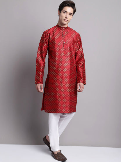 Jompers Men's Maroon Printed Silk Blend Kurta Payjama - Distacart
