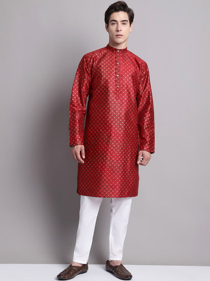 Jompers Men's Maroon Printed Silk Blend Kurta Payjama - Distacart