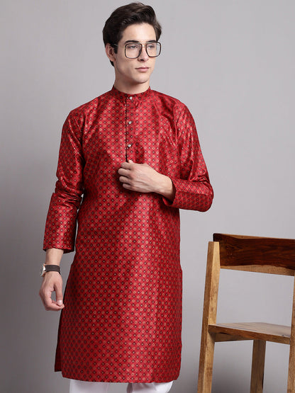 Jompers Men's Maroon Printed Silk Blend Kurta Payjama - Distacart