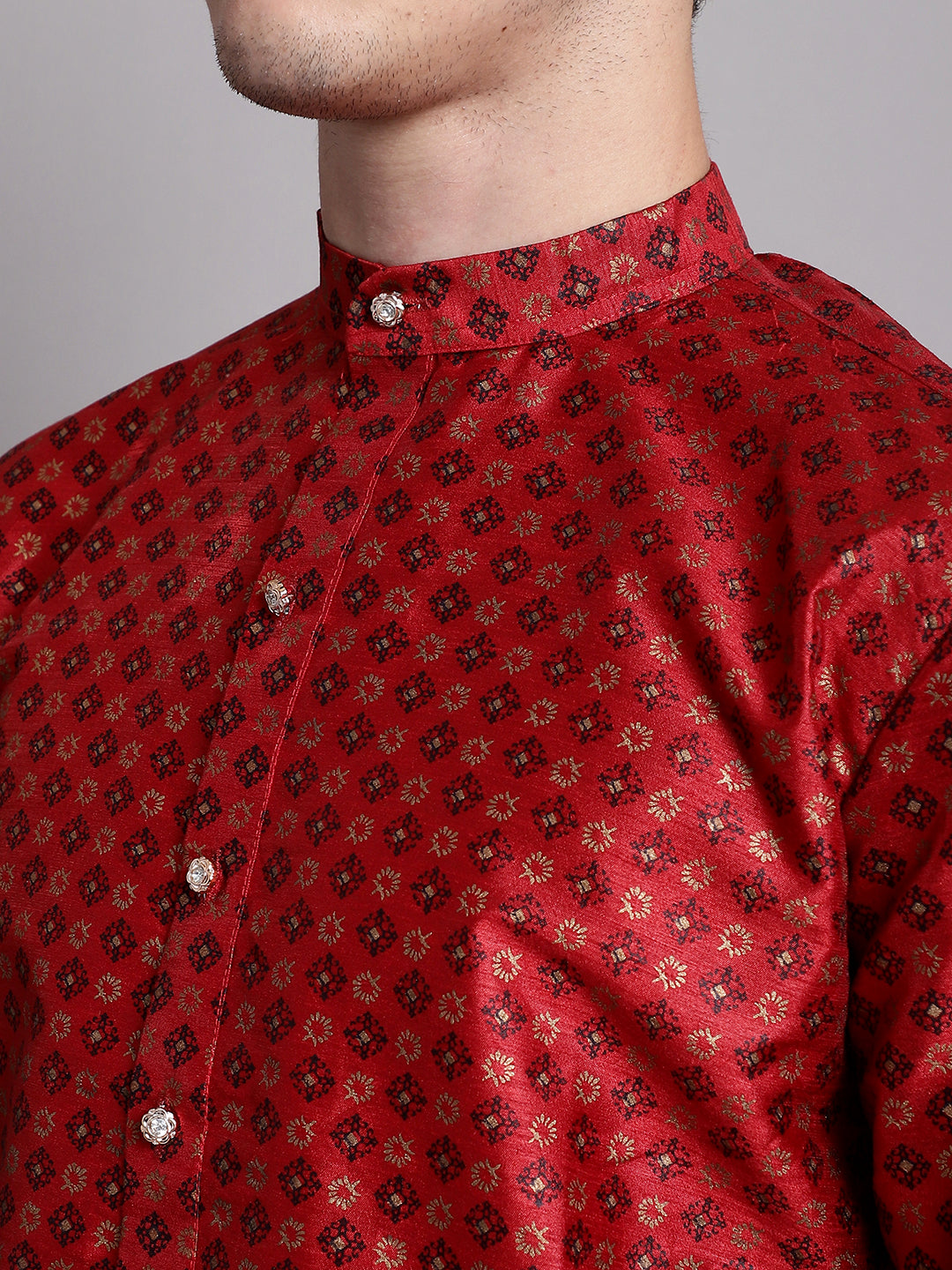 Jompers Men's Maroon Printed Silk Blend Kurta Payjama - Distacart