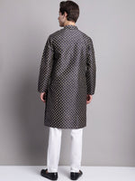 Thumbnail for Jompers Men's Navy Blue Printed Silk Blend Kurta Payjama - Distacart