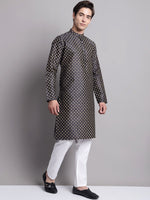 Thumbnail for Jompers Men's Navy Blue Printed Silk Blend Kurta Payjama - Distacart
