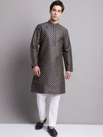Thumbnail for Jompers Men's Navy Blue Printed Silk Blend Kurta Payjama - Distacart