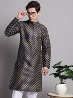 Thumbnail for Jompers Men's Navy Blue Printed Silk Blend Kurta Payjama - Distacart