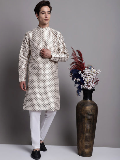 Jompers Men's Grey Printed Silk Blend Kurta Payjama - Distacart