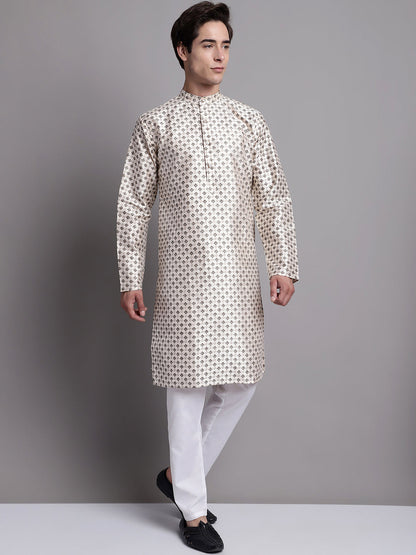 Jompers Men's Grey Printed Silk Blend Kurta Payjama - Distacart