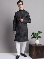 Thumbnail for Jompers Men's Black Printed Pure Cotton Kurta Payjama Set - Distacart
