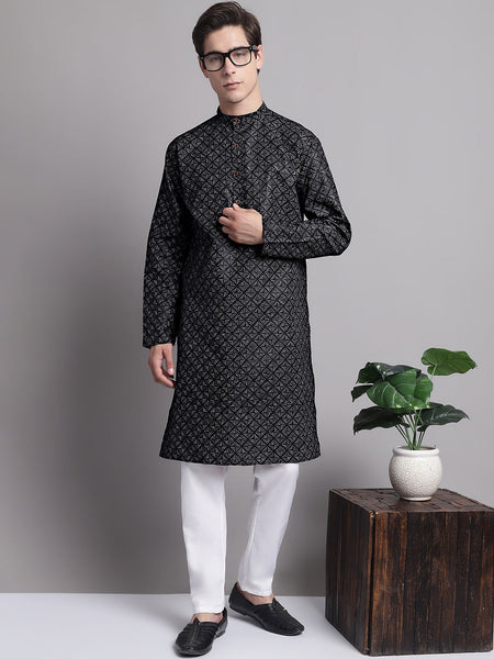 Jompers Men's Black Printed Pure Cotton Kurta Payjama Set - Distacart
