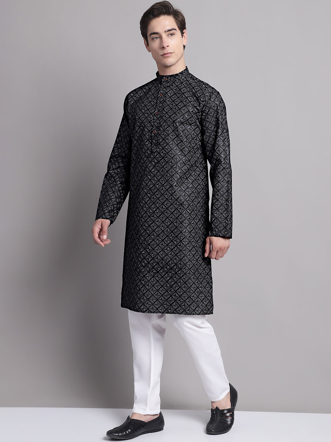 Jompers Men's Black Printed Pure Cotton Kurta Payjama Set - Distacart