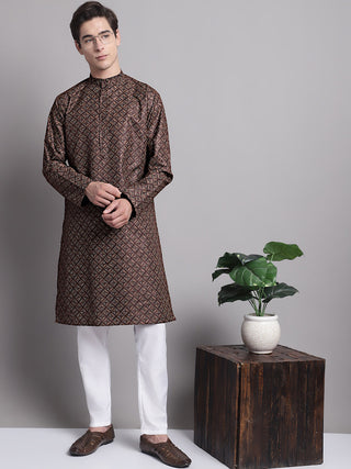 Jompers Men's Coffee Brown Printed Pure Cotton Kurta Payjama Set - Distacart