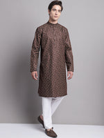Thumbnail for Jompers Men's Coffee Brown Printed Pure Cotton Kurta Payjama Set - Distacart