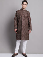 Thumbnail for Jompers Men's Coffee Brown Printed Pure Cotton Kurta Payjama Set - Distacart