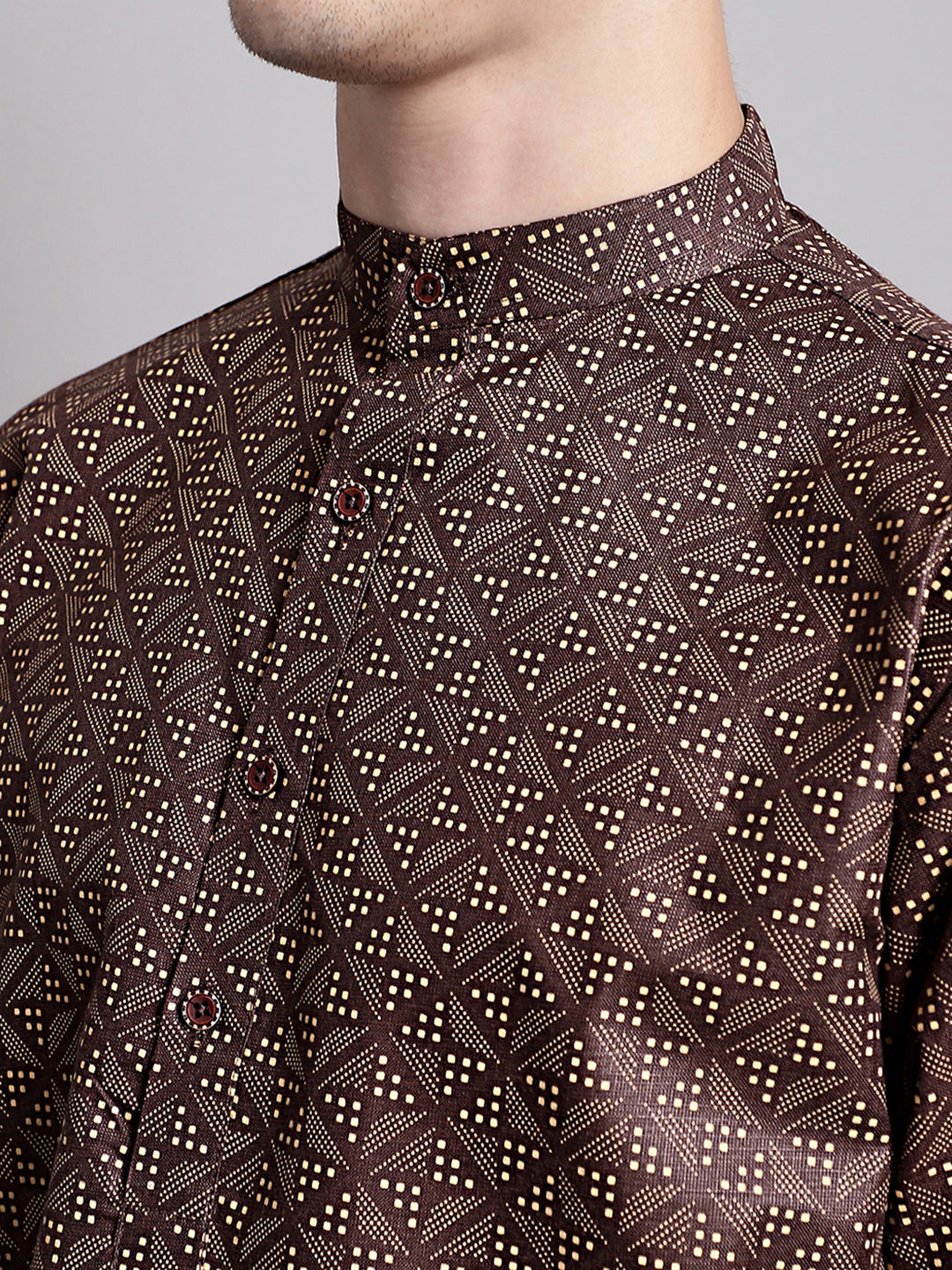 Jompers Men's Coffee Brown Printed Pure Cotton Kurta Payjama Set - Distacart