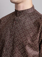 Thumbnail for Jompers Men's Coffee Brown Printed Pure Cotton Kurta Payjama Set - Distacart