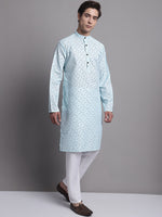 Thumbnail for Jompers Men's Sky Blue Printed Pure Cotton Kurta Payjama Set - Distacart