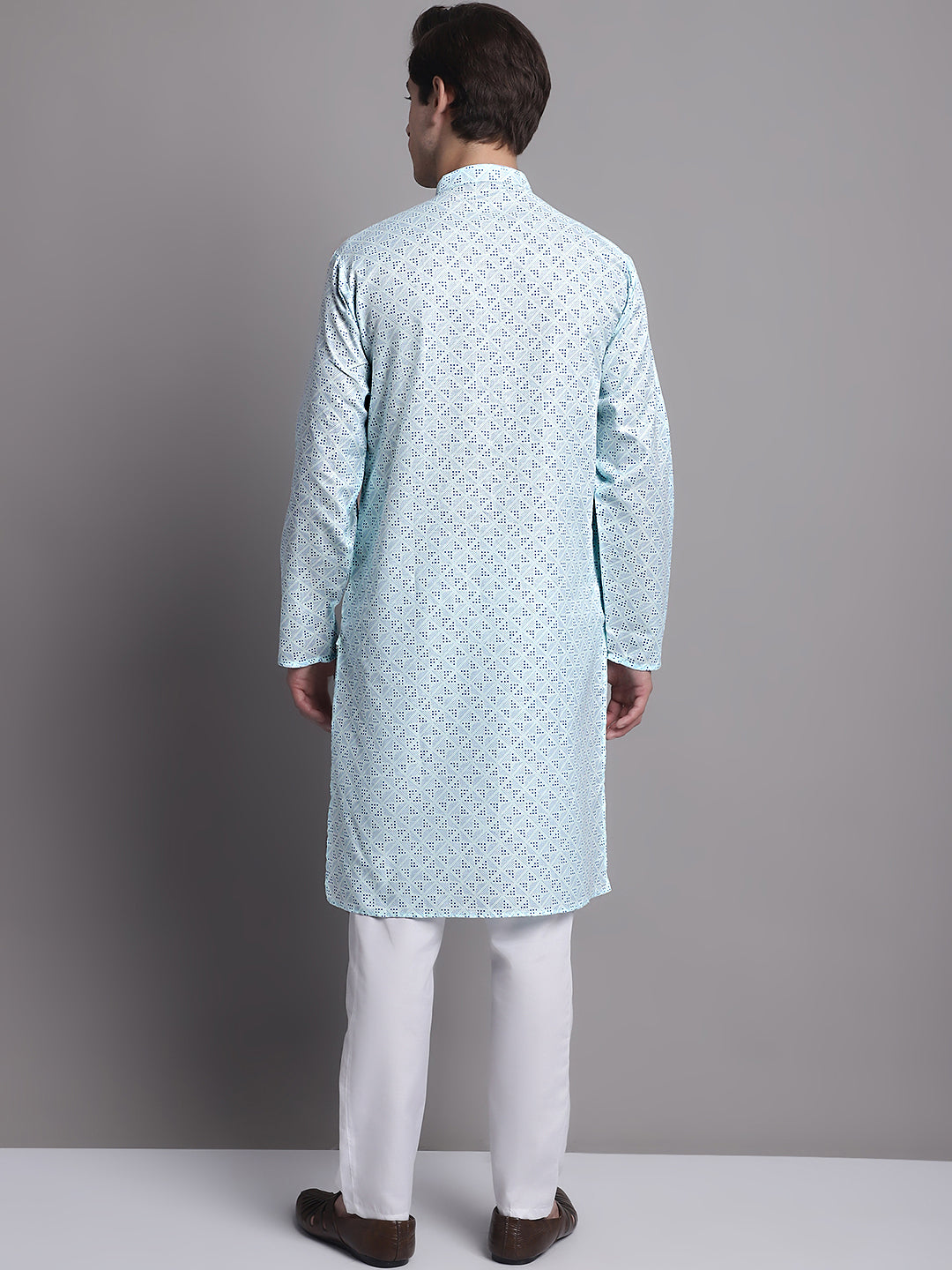 Jompers Men's Sky Blue Printed Pure Cotton Kurta Payjama Set - Distacart