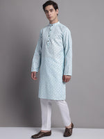 Thumbnail for Jompers Men's Sky Blue Printed Pure Cotton Kurta Payjama Set - Distacart