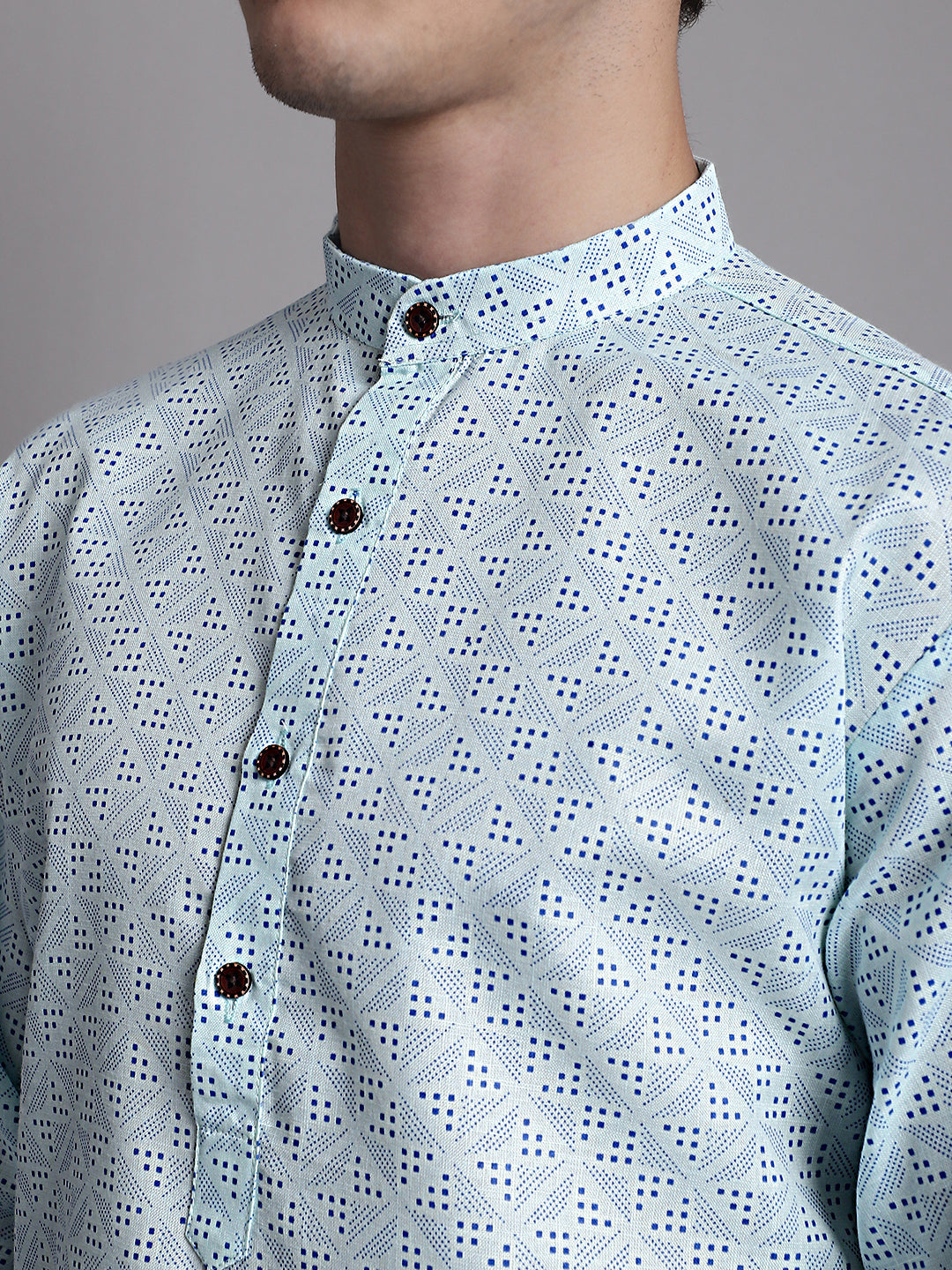 Jompers Men's Sky Blue Printed Pure Cotton Kurta Payjama Set - Distacart