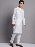 Thumbnail for Jompers Men's White Printed Pure Cotton Kurta Payjama Set - Distacart