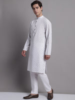 Thumbnail for Jompers Men's White Printed Pure Cotton Kurta Payjama Set - Distacart