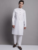 Thumbnail for Jompers Men's White Printed Pure Cotton Kurta Payjama Set - Distacart