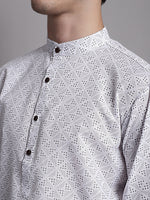 Thumbnail for Jompers Men's White Printed Pure Cotton Kurta Payjama Set - Distacart