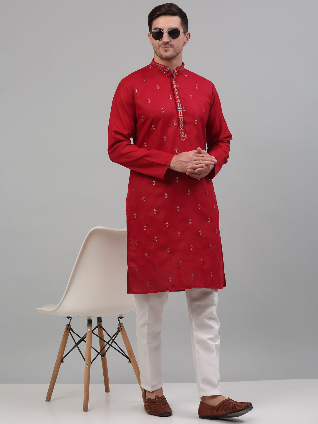 Jompers Men's Maroon Embroidered Straight Kurta Pyjama Set - Distacart