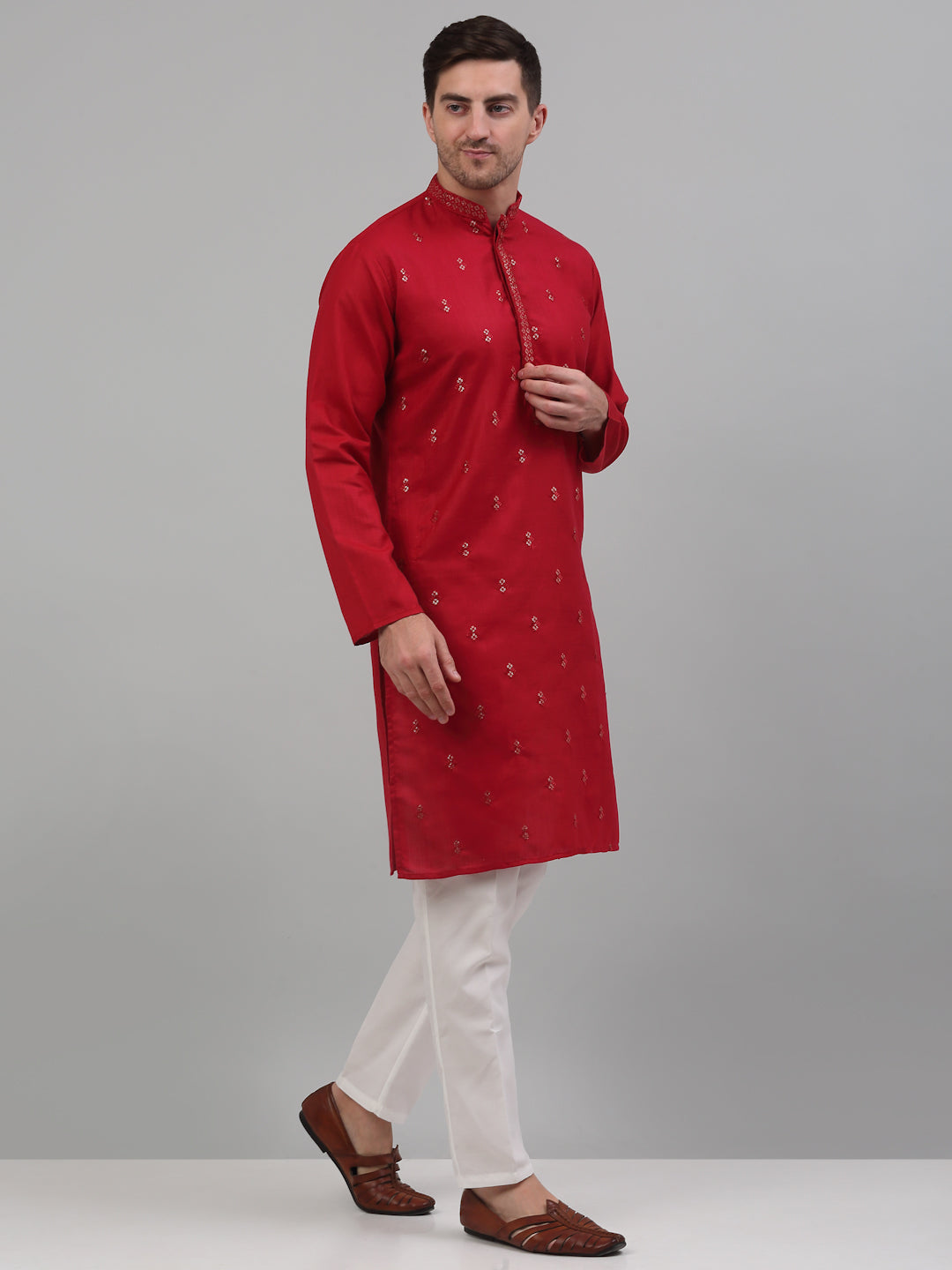 Jompers Men's Maroon Embroidered Straight Kurta Pyjama Set - Distacart