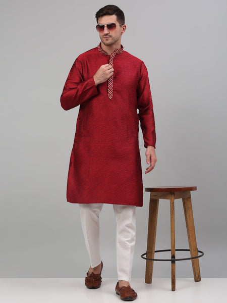 Jompers Men's Maroon Collar Embroidered Kurta Pyjama - Distacart