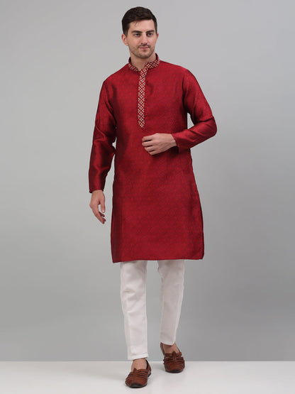 Jompers Men's Maroon Collar Embroidered Kurta Pyjama - Distacart