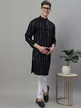 Jompers Men's Embroidered Mirror Work Kurta Payjama Sets - Black - Distacart