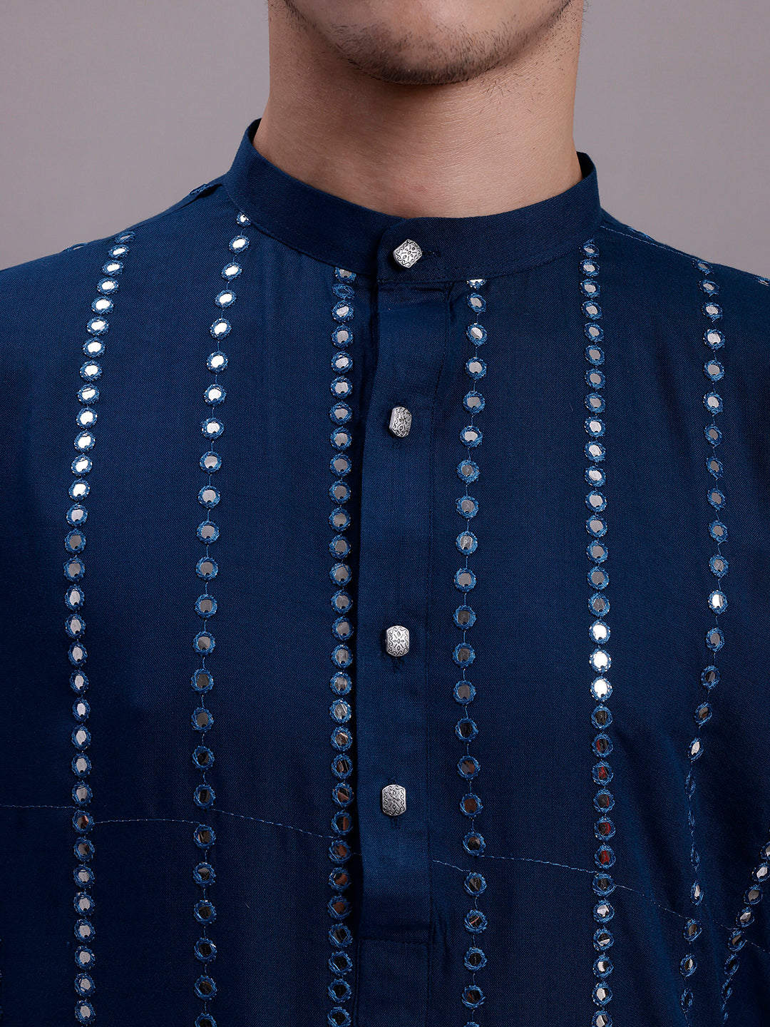 Jompers Men's Embroidered Mirror Work Kurta Payjama Sets - Peacock - Distacart