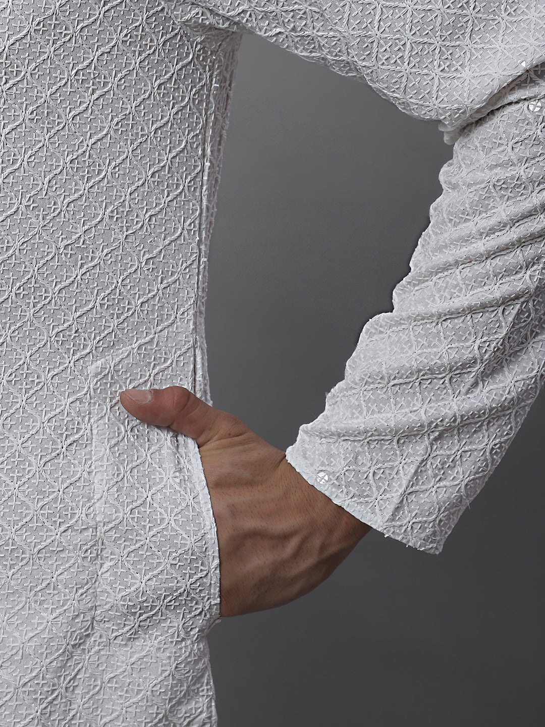 Jompers Men's White Chikankari Embroidered and Sequence Kurta with Pyjama - Distacart