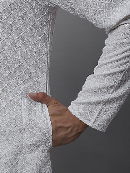 Jompers Men's White Chikankari Embroidered and Sequence Kurta with Pyjama - Distacart