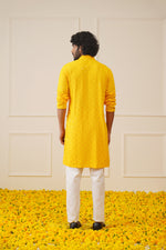 Thumbnail for Jompers Men's Yellow Chikankari Embroidered and Sequence Kurta - Distacart