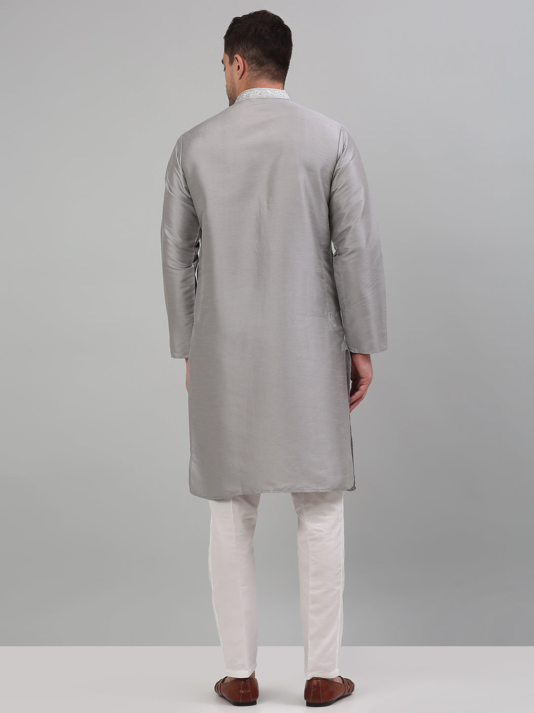 Jompers Men's Grey Embroidered Kurta with Pyjama - Distacart