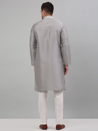 Jompers Men's Grey Embroidered Kurta with Pyjama - Distacart