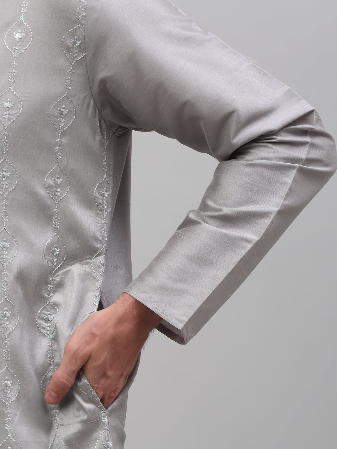 Jompers Men's Grey Embroidered Kurta with Pyjama - Distacart