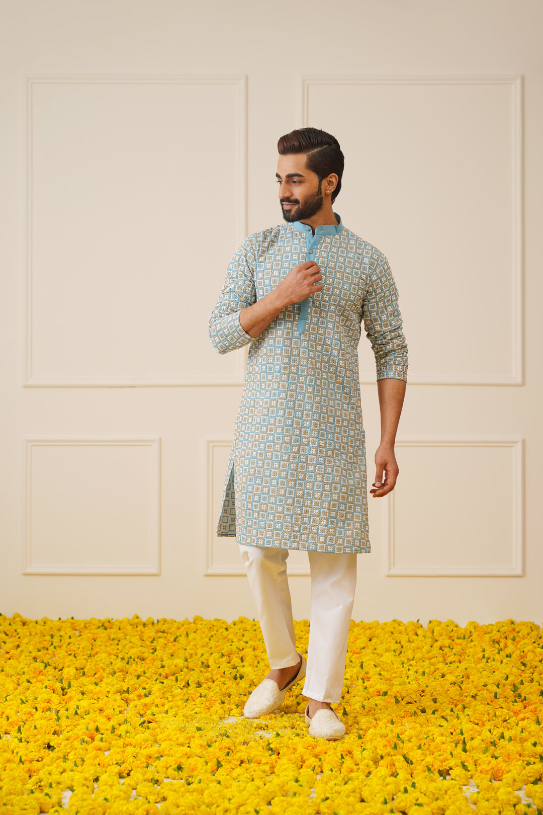 Jompers Men's Blue Embroidered Kurta with Pyjama - Distacart