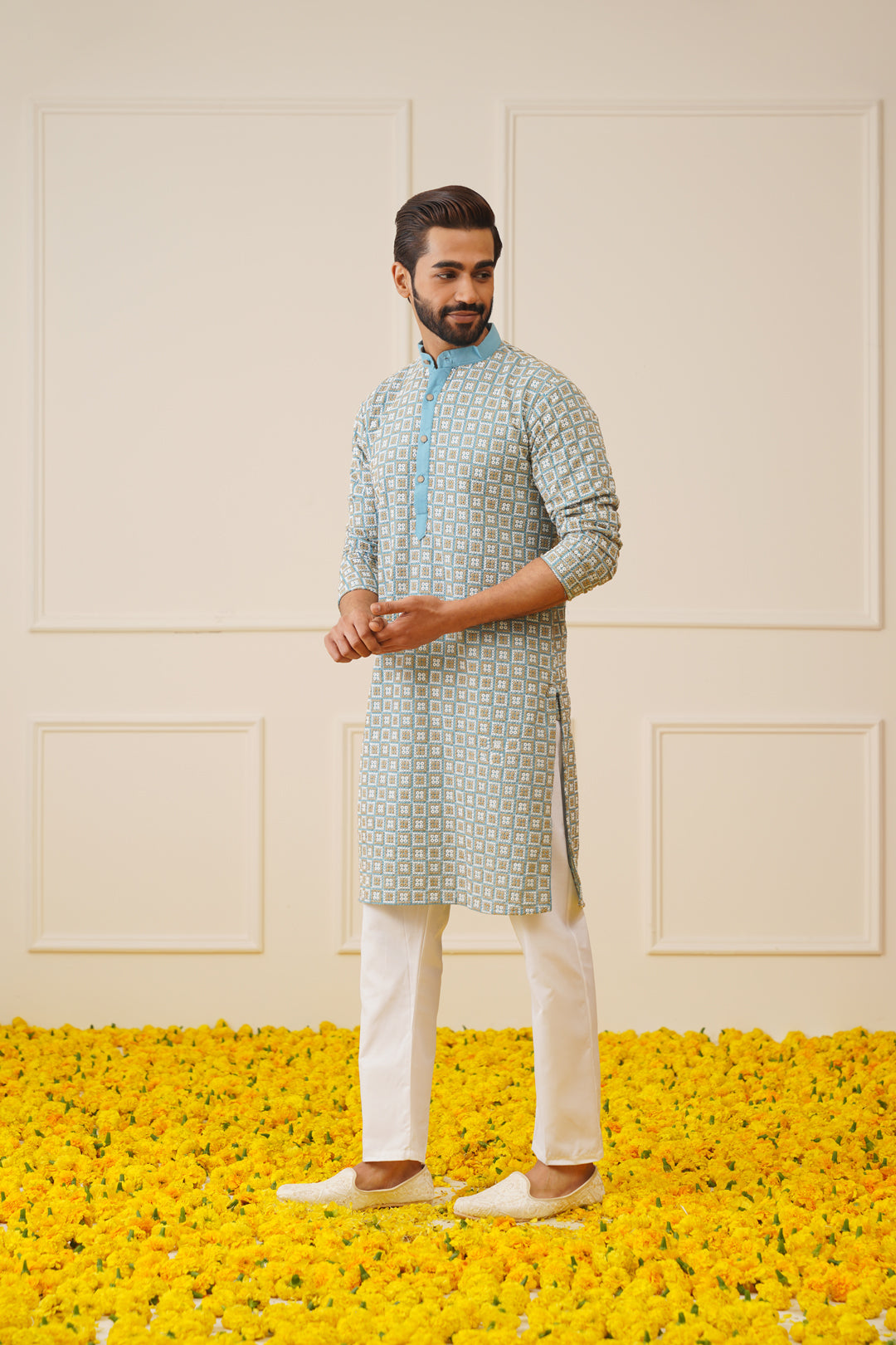 Jompers Men's Blue Embroidered Kurta with Pyjama - Distacart