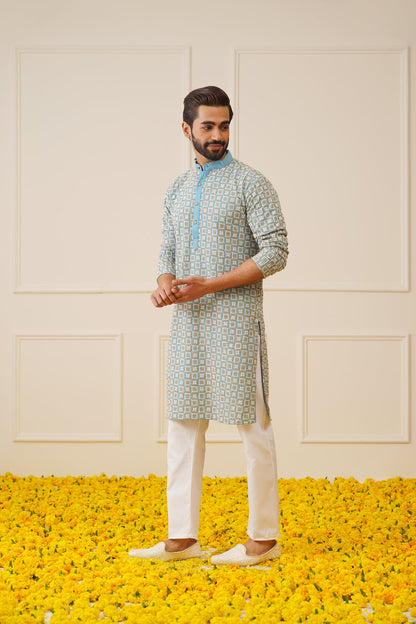 Jompers Men's Blue Embroidered Kurta with Pyjama - Distacart