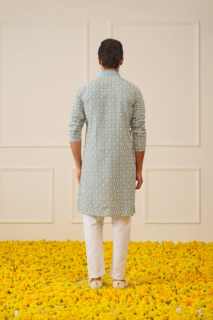 Jompers Men's Blue Embroidered Kurta with Pyjama - Distacart