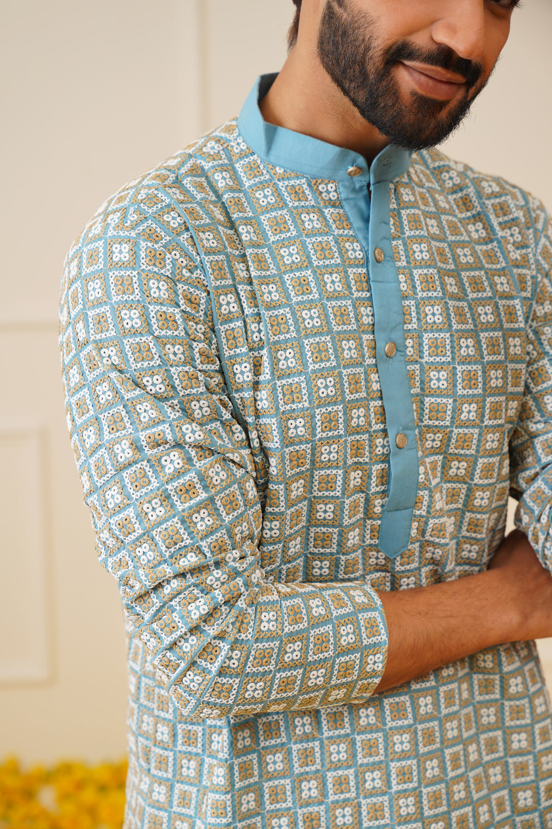 Jompers Men's Blue Embroidered Kurta with Pyjama - Distacart