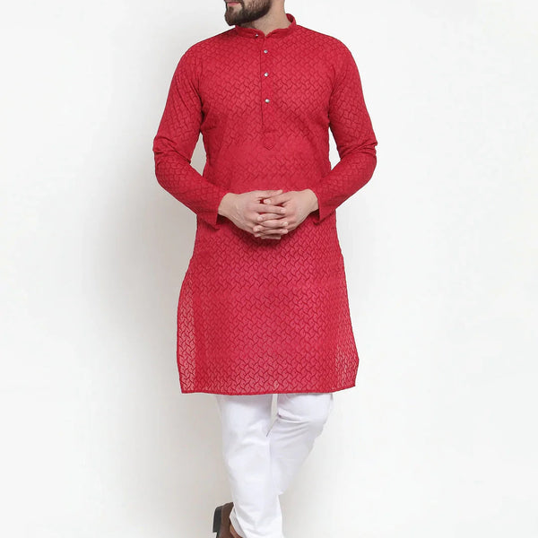 Jompers Men's Maroon Chikan Kurta with Churidar - Distacart
